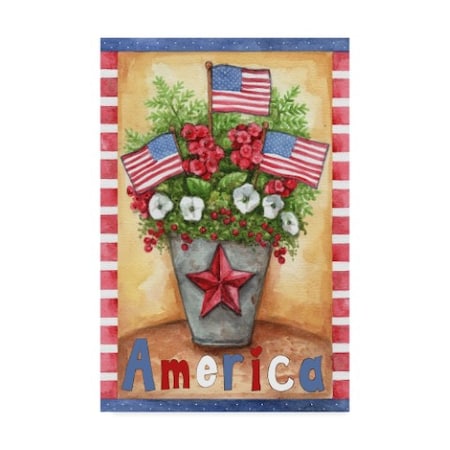 Melinda Hipsher 'America Flowers In Bucket Flags' Canvas Art,12x19